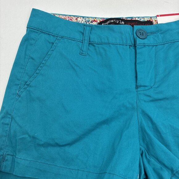 Freestyle Revolution Womens 1 Shorts Teal Blue Cuffed Cotton Stretch Casual New - Picture 2 of 5